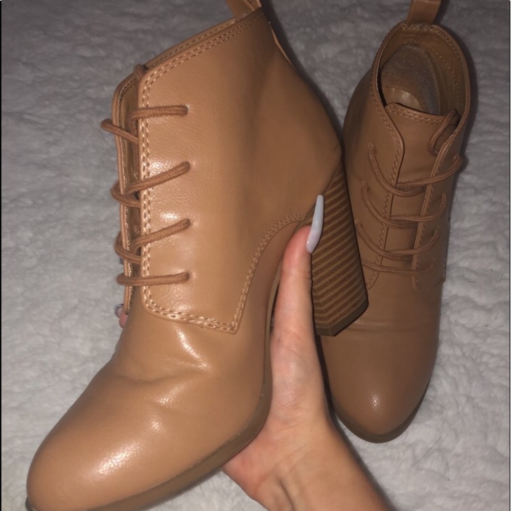 Brown Faux Leather Heeled Booties